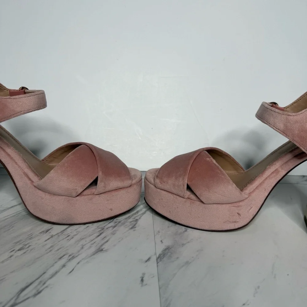 Tory Burch Loretta Pink Velvet Platform Heeled Sandal 10 1/2 M